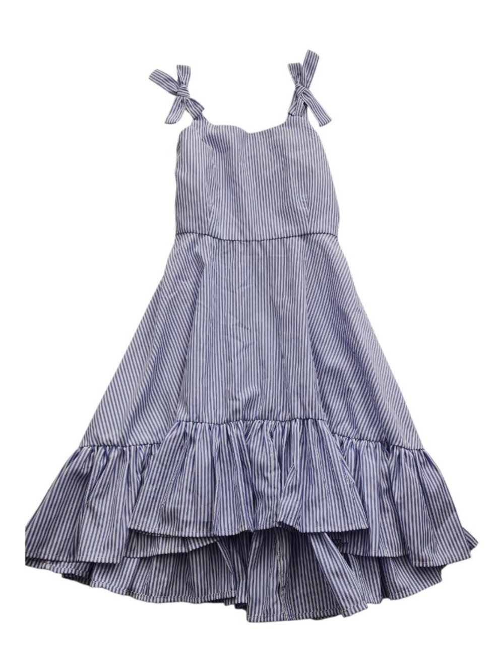 Girls Blue White Striped High Low Ruffle Maxi Dress Habitual Bow Sz L 14/16 - Picture 3 of 12